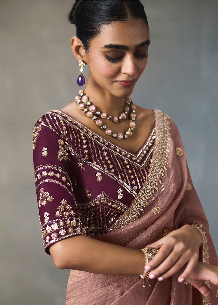 Buy Now Mauve Pink Traditional Border Detailing Designer Wear Saree Online in US, UK, Canada, France, Germany, Denmark, Sweden, Australia &amp; Worldwide at Empress