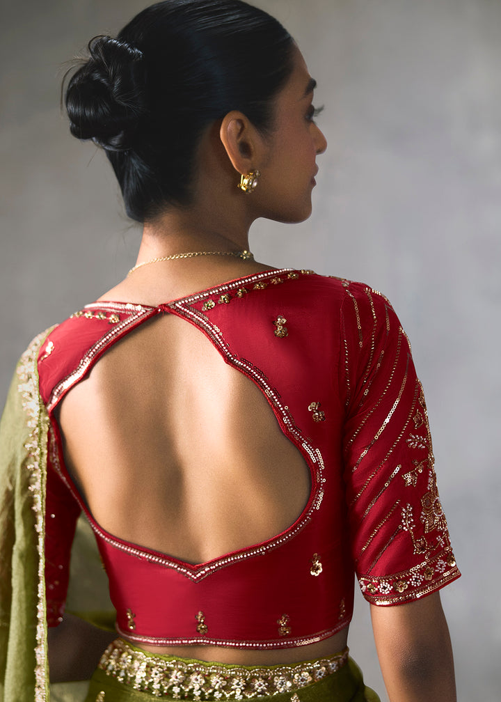 Buy Now Mehndi Green Traditional Border Detailing Designer Wear Saree Online in US, UK, Canada, France, Germany, Denmark, Sweden, Australia &amp; Worldwide at Empress