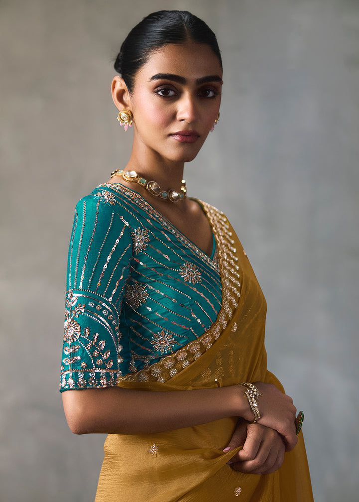 Buy Now Mustard Yellow Traditional Border Detailing Designer Saree Online in US, UK, Canada, France, Germany, Denmark, Sweden, Australia &amp; Worldwide at Empress