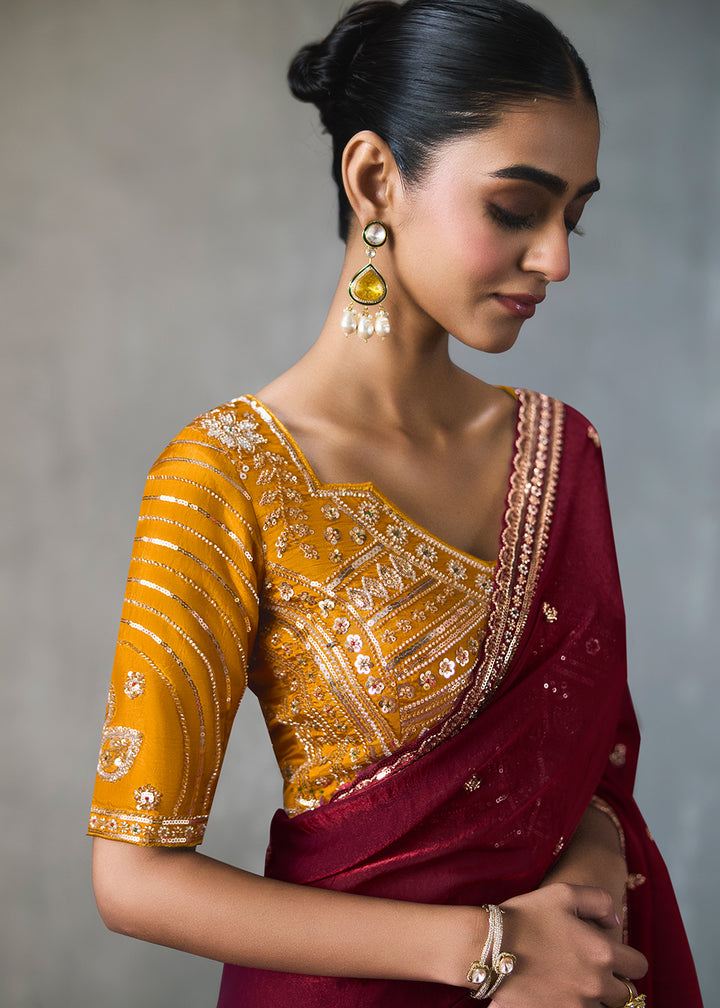 Buy Now Maroon Traditional Border Detailing Designer Saree Online in US, UK, Canada, France, Germany, Denmark, Sweden, Australia &amp; Worldwide at Empress.
