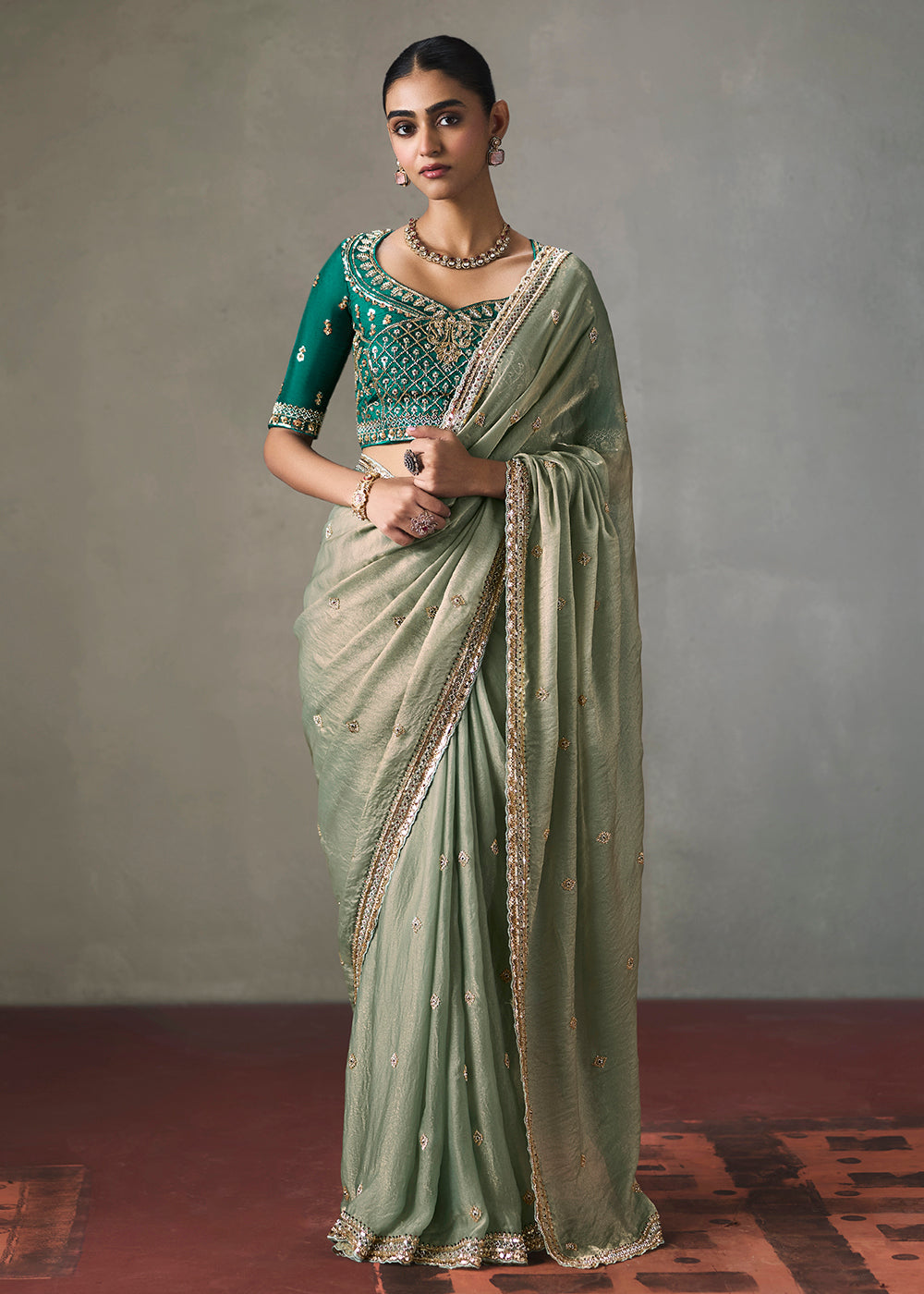 Buy Now Mint Green Traditional Border Detailing Designer Saree Online in US, UK, Canada, France, Germany, Denmark, Sweden, Australia, UAE & Worldwide at Empress.