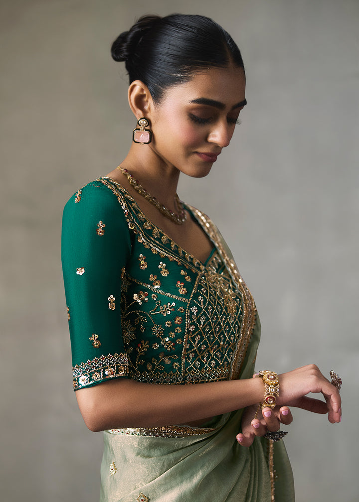 Buy Now Mint Green Traditional Border Detailing Designer Saree Online in US, UK, Canada, France, Germany, Denmark, Sweden, Australia, UAE &amp; Worldwide at Empress.