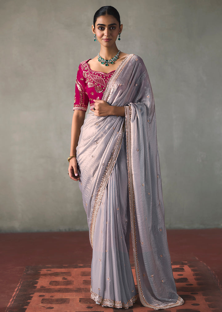 Buy Now Lavender Traditional Border Detailing Designer Saree Online in US, UK, Canada, France, Germany, Denmark, Sweden, Australia, UAE &amp; Worldwide at Empress.