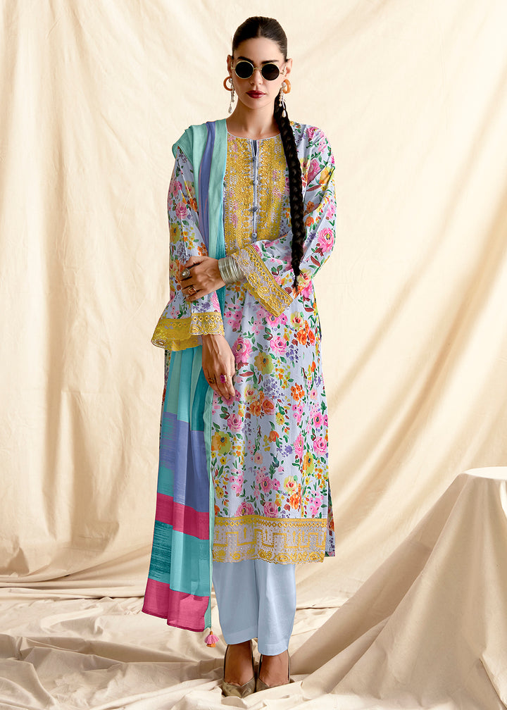 Buy Now Aqua Blue Pure Lawn Resham & Digital Printed Salwar Suit Online in USA, UK, Canada, Germany, Italy, France, Austria, UAE & Worldwide at Empress Clothing.