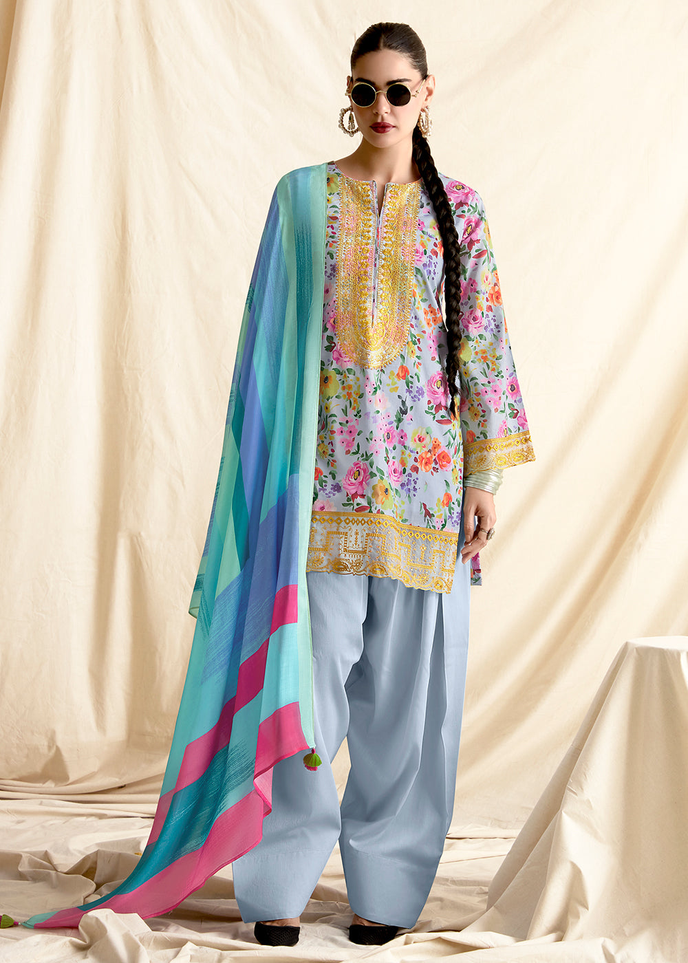 Buy Now Aqua Blue Pure Lawn Resham & Digital Printed Salwar Suit Online in USA, UK, Canada, Germany, Italy, France, Austria, UAE & Worldwide at Empress Clothing.