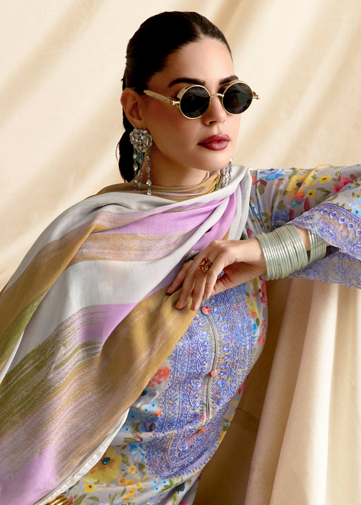 Buy Now Soft Grey Pure Lawn Resham & Digital Printed Salwar Suit Online in USA, UK, Canada, Germany, Italy, France, Austria, UAE & Worldwide at Empress Clothing