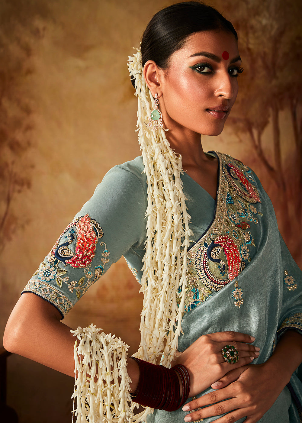 Buy Now Cadet Blue Wedding Wear Embroidered Kanjivaram Silk Saree Online in USA, UK, Canada & Worldwide at Empress Clothing. 