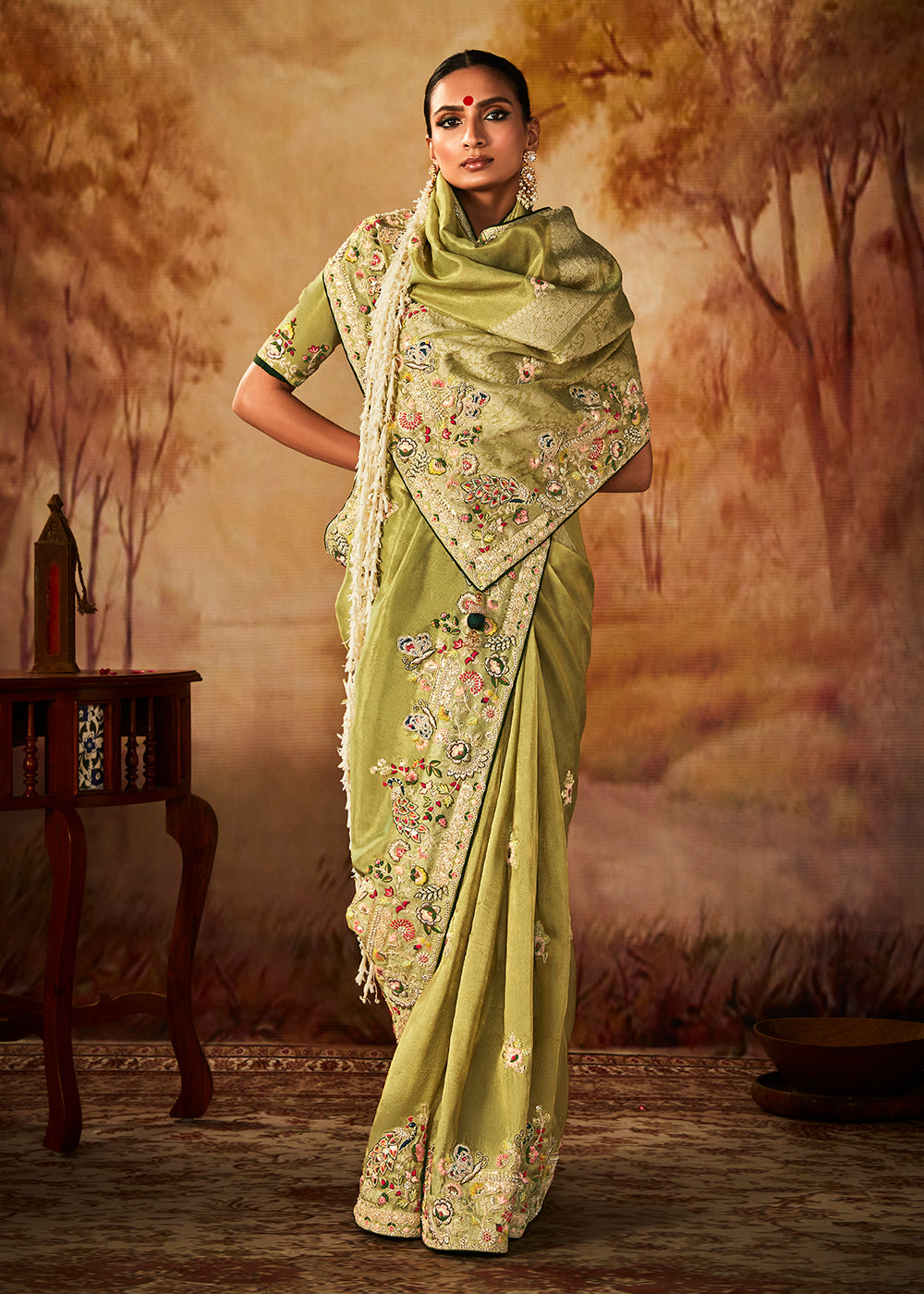 Buy Now Apple Green Wedding Wear Embroidered Kanjivaram Silk Saree Online in USA, UK, Canada & Worldwide at Empress Clothing. 
