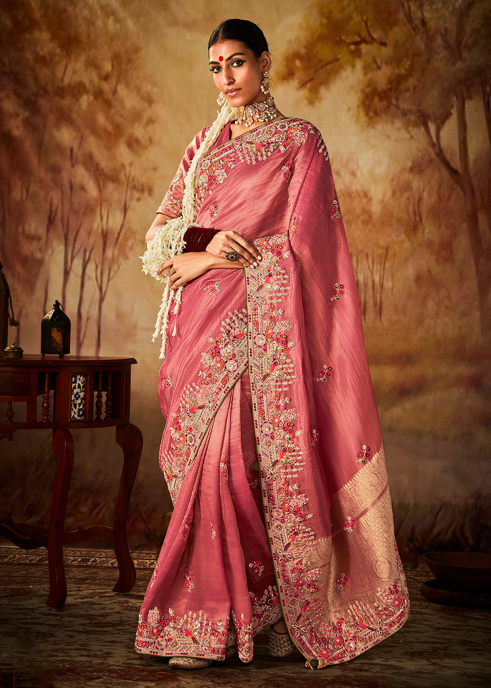Buy Now Salmon Pink Wedding Wear Embroidered Kanjivaram Silk Saree Online in USA, UK, Canada & Worldwide at Empress Clothing. 