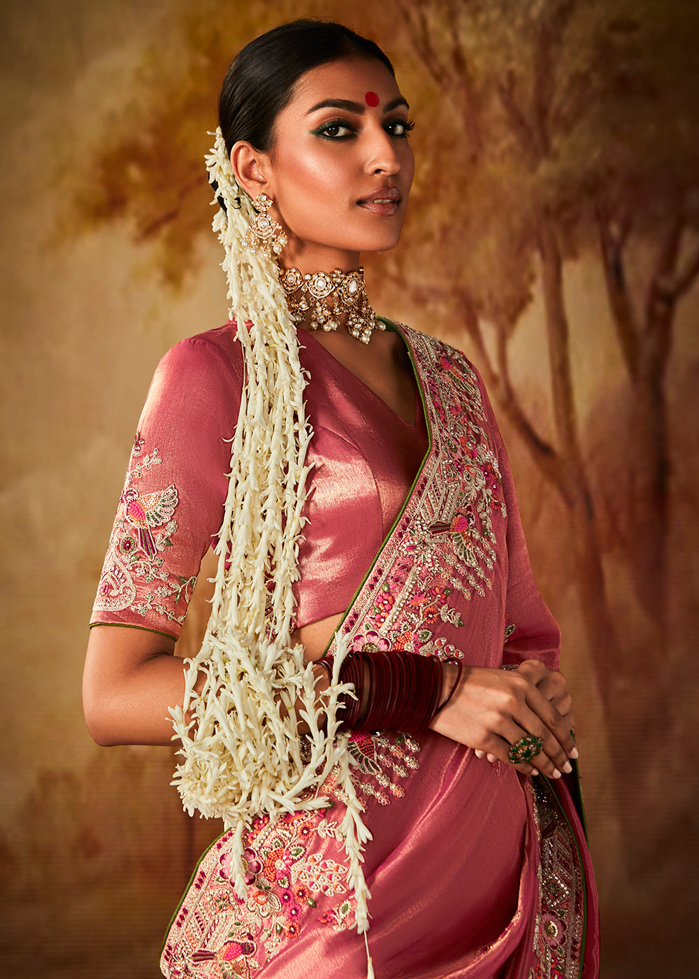 Buy Now Salmon Pink Wedding Wear Embroidered Kanjivaram Silk Saree Online in USA, UK, Canada & Worldwide at Empress Clothing. 