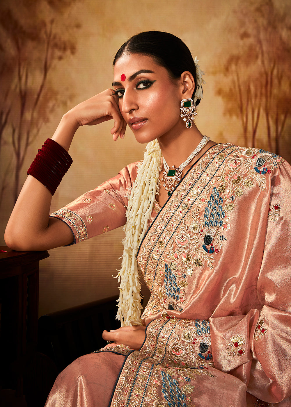Buy Now Peach Wedding Wear Embroidered Kanjivaram Silk Saree Online in USA, UK, Canada & Worldwide at Empress Clothing.