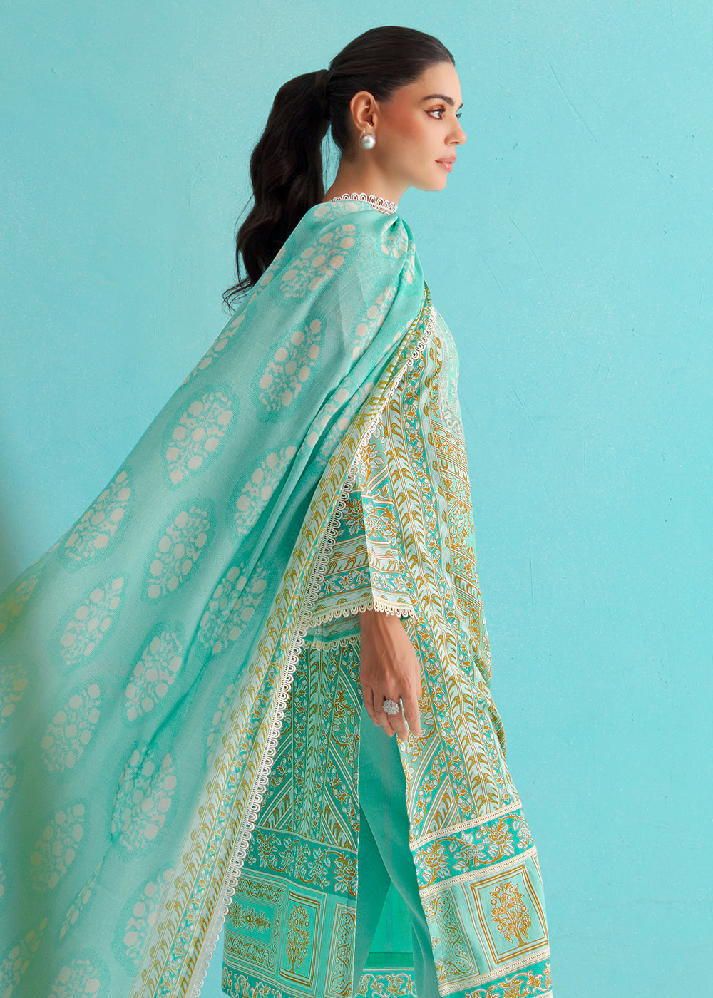 Gorgeous Turquoise Lawn Embroidered Festive Salwar Suit