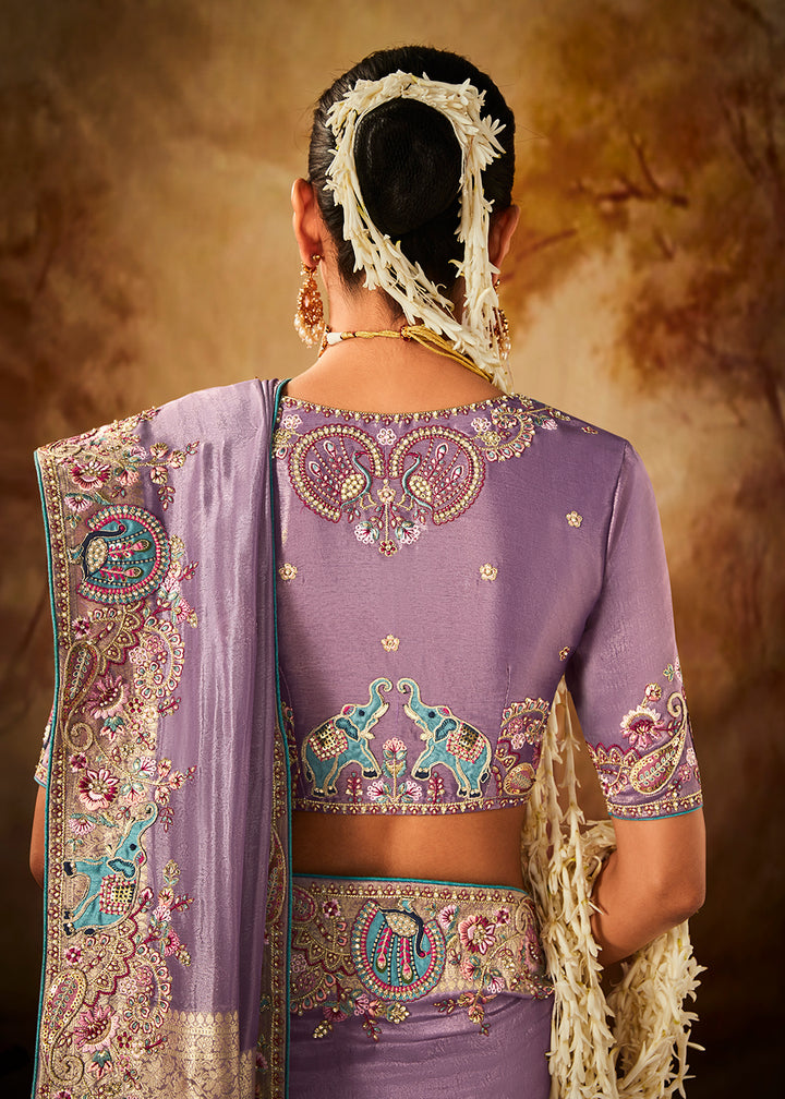 Buy Now Lavender Wedding Wear Embroidered Kanjivaram Silk Saree Online in USA, UK, Canada & Worldwide at Empress Clothing. 