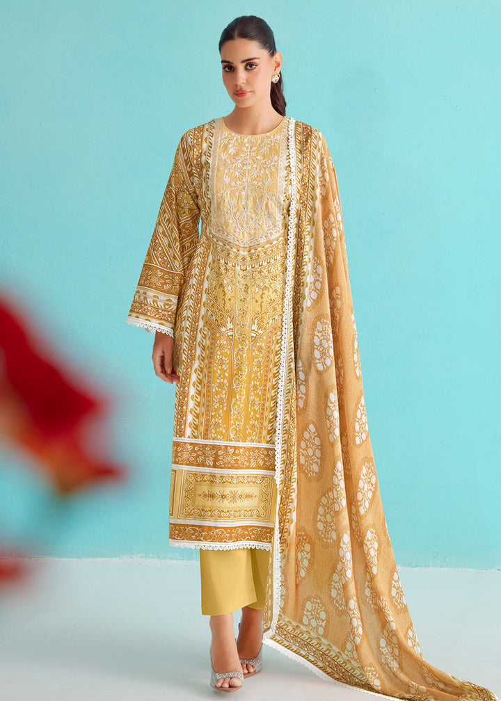Buy Now Gorgeous Yellow Lawn Embroidered Festive Salwar Suit Online in USA, UK, Canada, Germany, Italy, France, Austria, UAE & Worldwide at Empress Clothing.