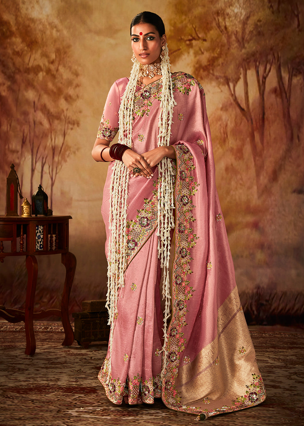 Buy Now Baby Pink Wedding Wear Embroidered Kanjivaram Silk Saree Online in USA, UK, Canada & Worldwide at Empress Clothing. 