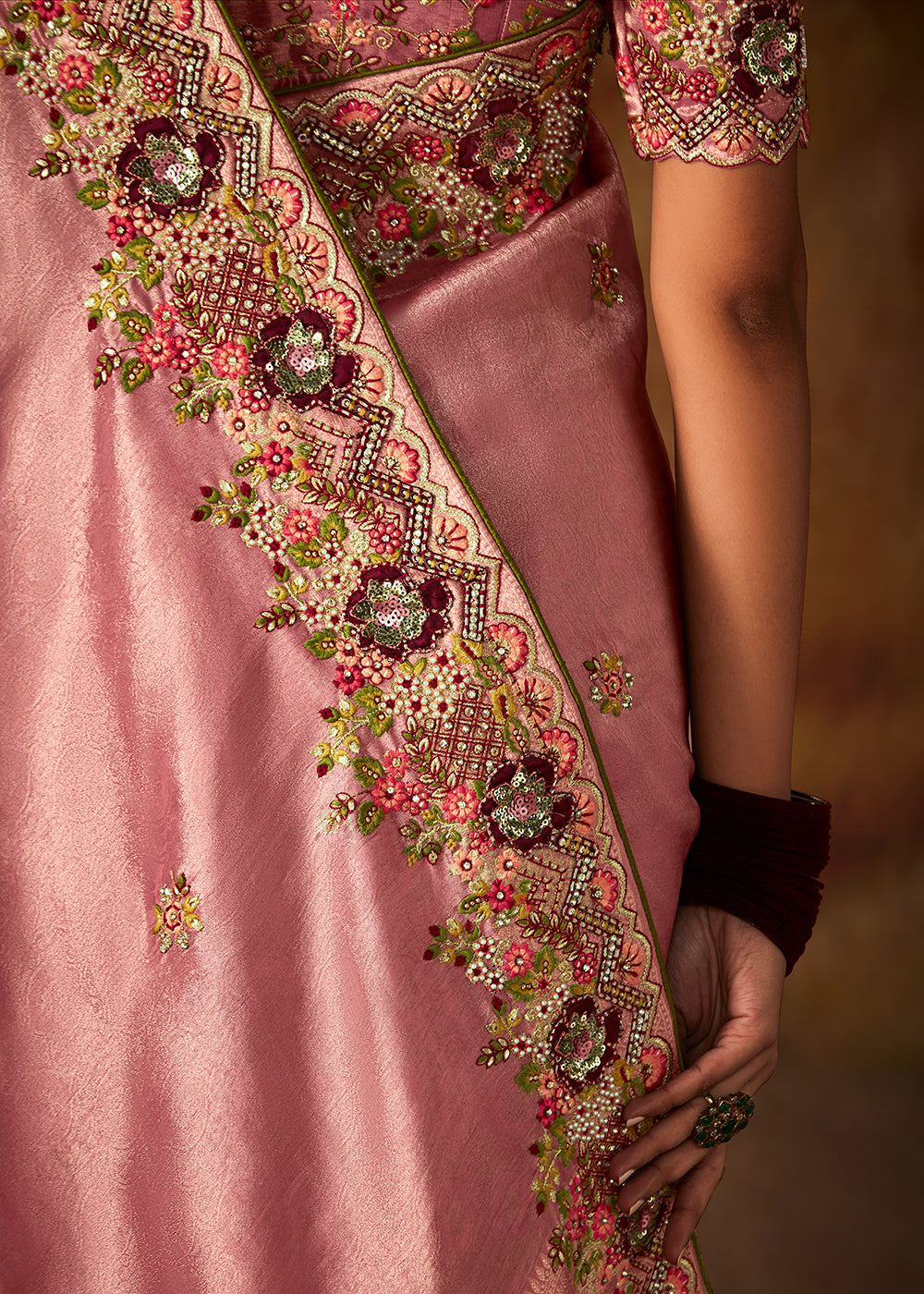 Buy Now Baby Pink Wedding Wear Embroidered Kanjivaram Silk Saree Online in USA, UK, Canada & Worldwide at Empress Clothing. 