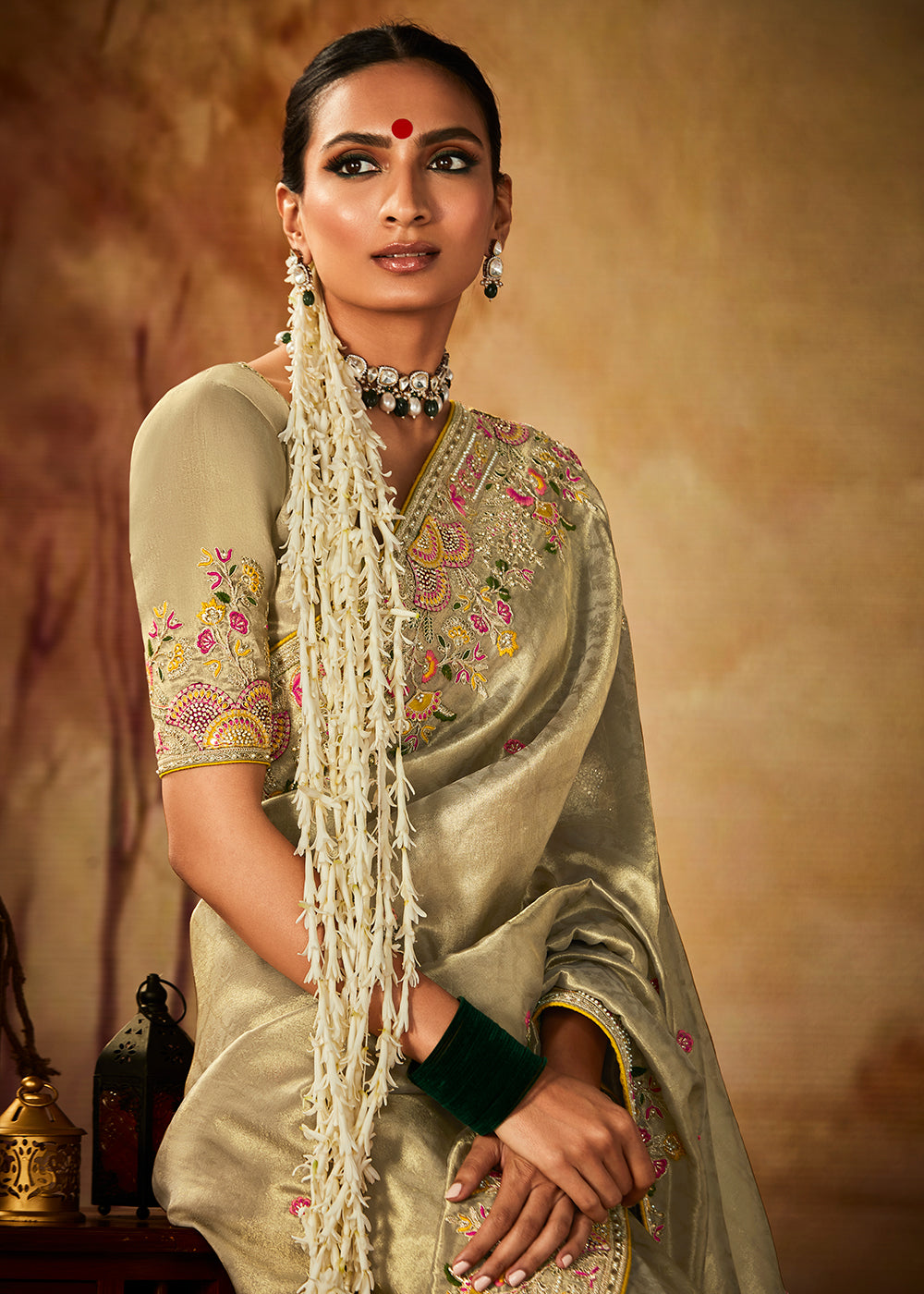 Buy Now Golden Wedding Wear Embroidered Kanjivaram Silk Saree Online in USA, UK, Canada & Worldwide at Empress Clothing.