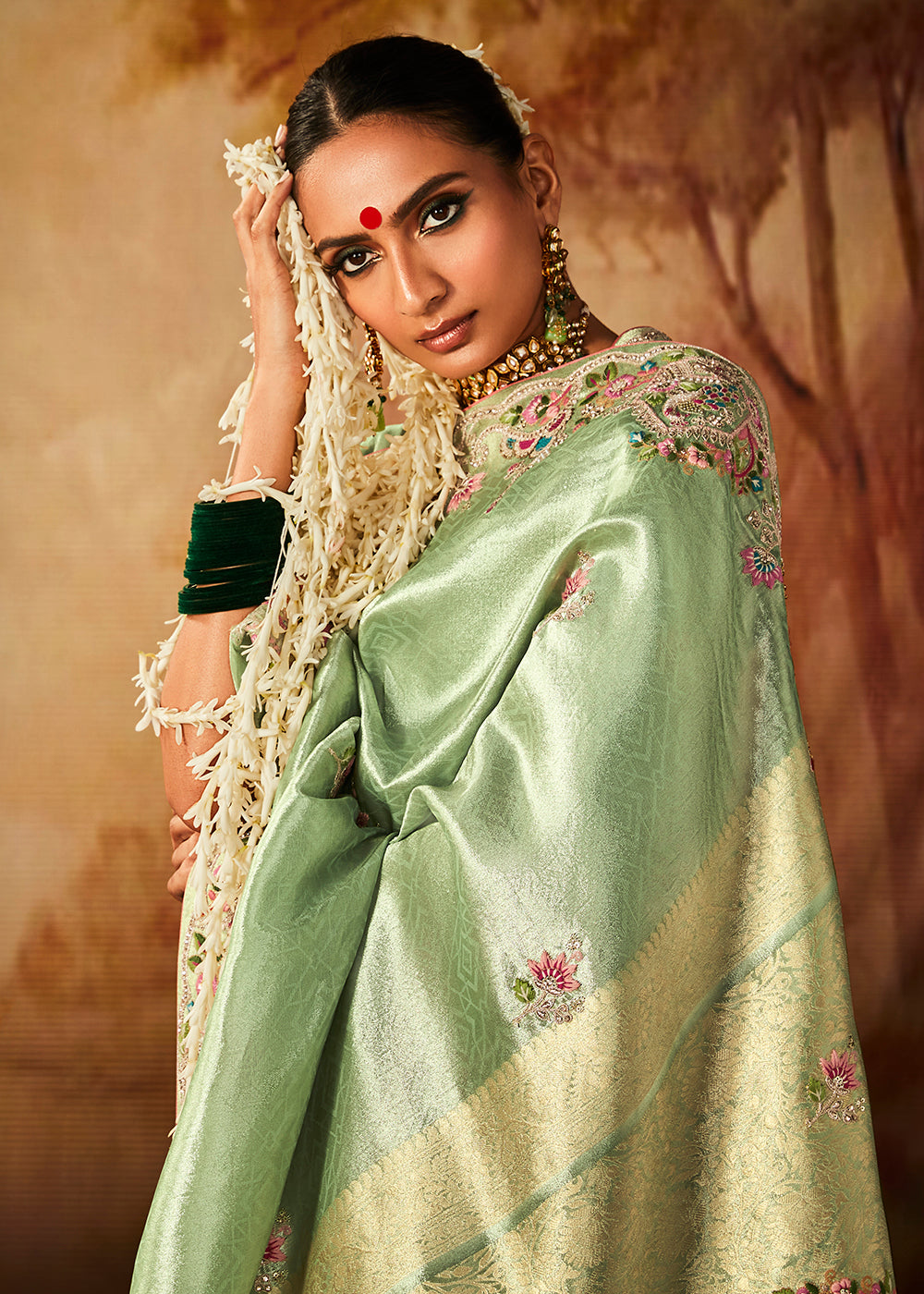 Buy Now Mint Green Wedding Wear Embroidered Kanjivaram Silk Saree Online in USA, UK, Canada & Worldwide at Empress Clothing. 