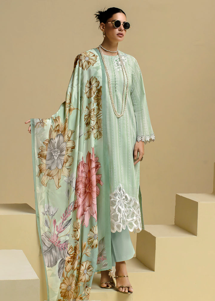 Buy Now Green Cotton Lawn Khadi Printed Festive Salwar Suit Online in USA, UK, Canada, Germany, Italy, France, Austria, UAE & Worldwide at Empress Clothing.