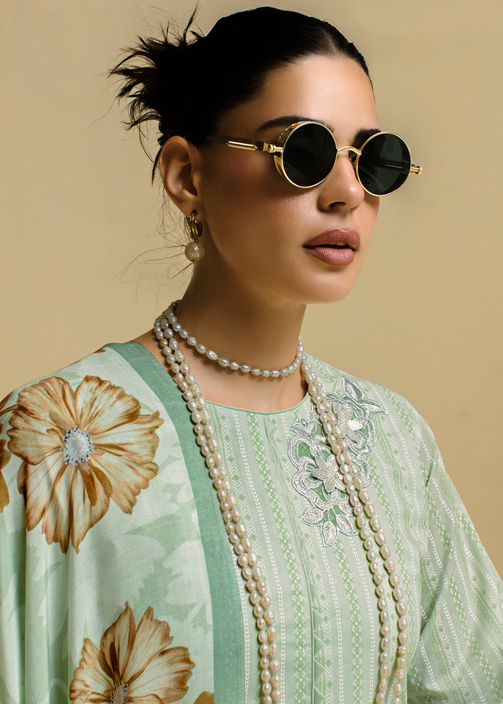 Buy Now Green Cotton Lawn Khadi Printed Festive Salwar Suit Online in USA, UK, Canada, Germany, Italy, France, Austria, UAE & Worldwide at Empress Clothing.