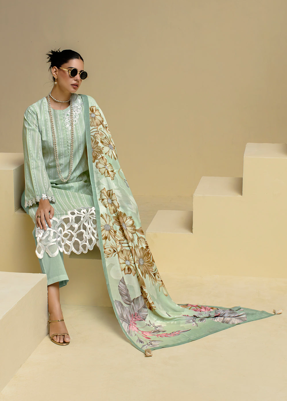 Buy Now Green Cotton Lawn Khadi Printed Festive Salwar Suit Online in USA, UK, Canada, Germany, Italy, France, Austria, UAE & Worldwide at Empress Clothing.