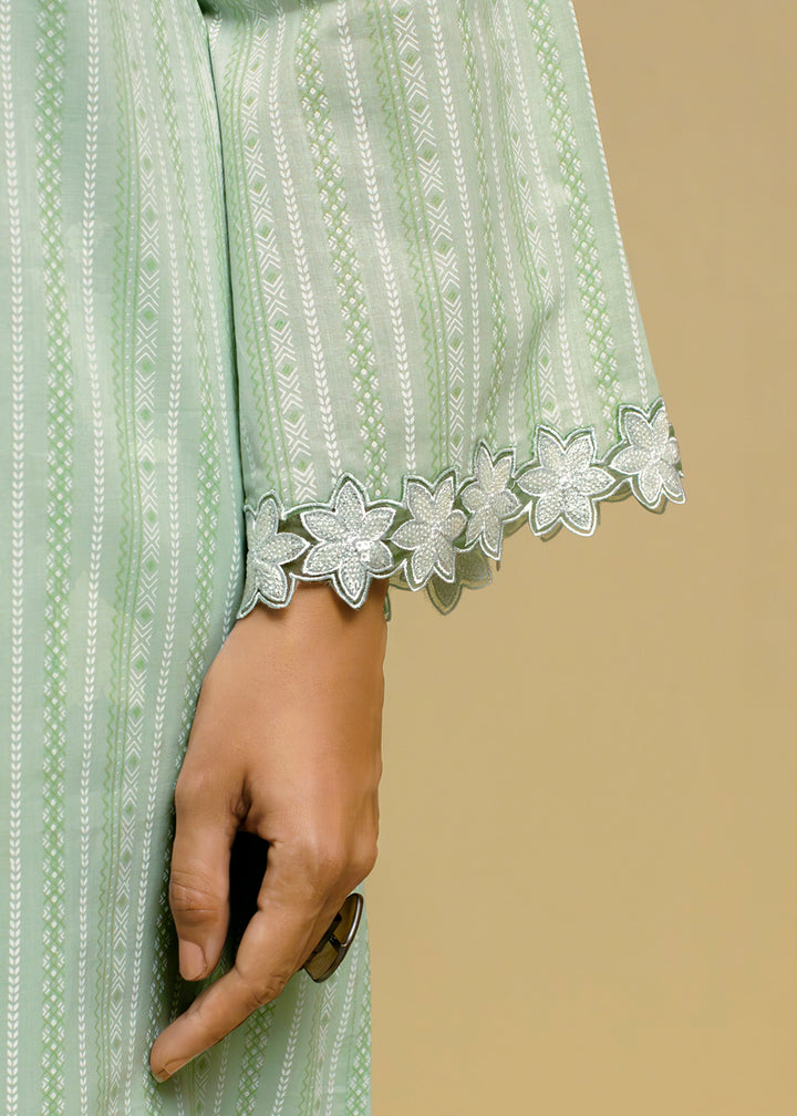 Buy Now Green Cotton Lawn Khadi Printed Festive Salwar Suit Online in USA, UK, Canada, Germany, Italy, France, Austria, UAE & Worldwide at Empress Clothing.