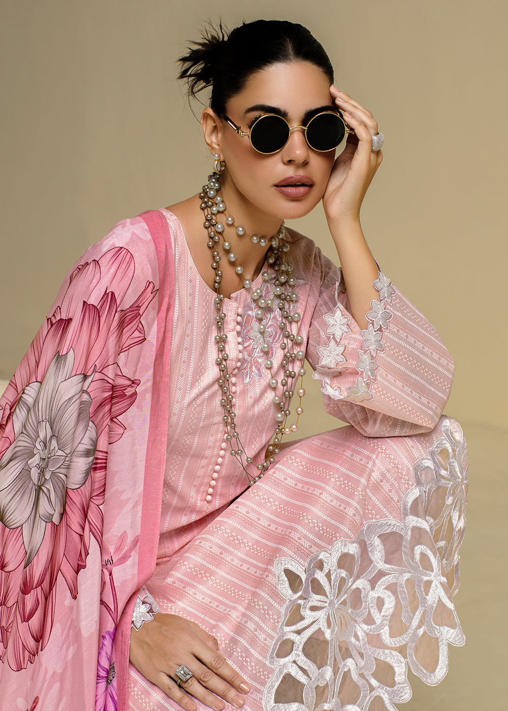 Buy Now Pink Cotton Lawn Khadi Printed Festive Salwar Suit Online in USA, UK, Canada, Germany, Italy, France, Austria, UAE & Worldwide at Empress Clothing.