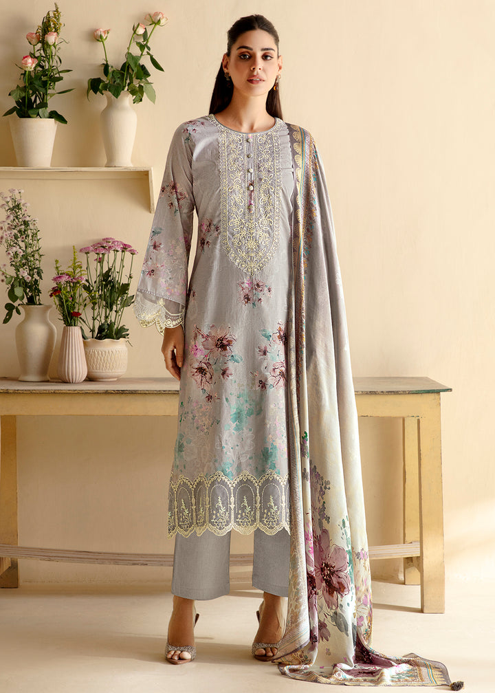 Buy Now Pure Lawn Ash Grey Embroidered Festive Salwar Suit Online in USA, UK, Canada, Germany, Italy, France, Austria, UAE & Worldwide at Empress Clothing.