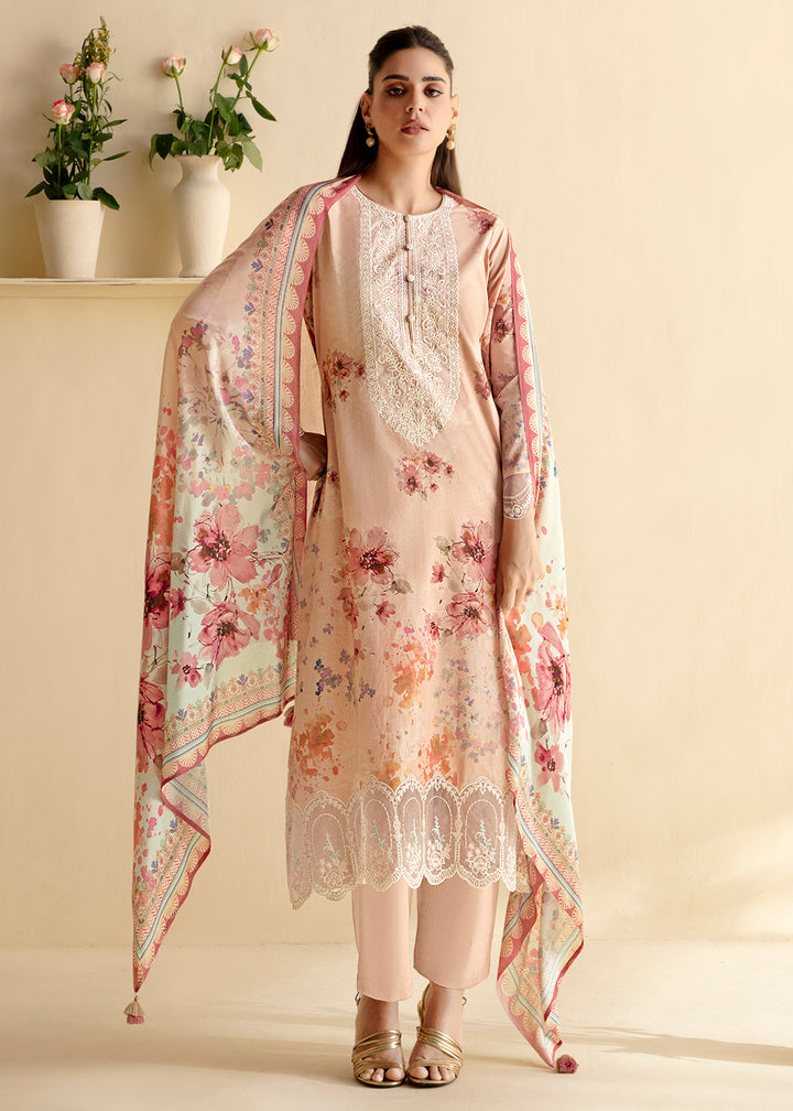 Buy Now Pure Lawn Peach Embroidered Festive Salwar Suit Online in USA, UK, Canada, Germany, Italy, France, Austria, UAE & Worldwide at Empress Clothing.