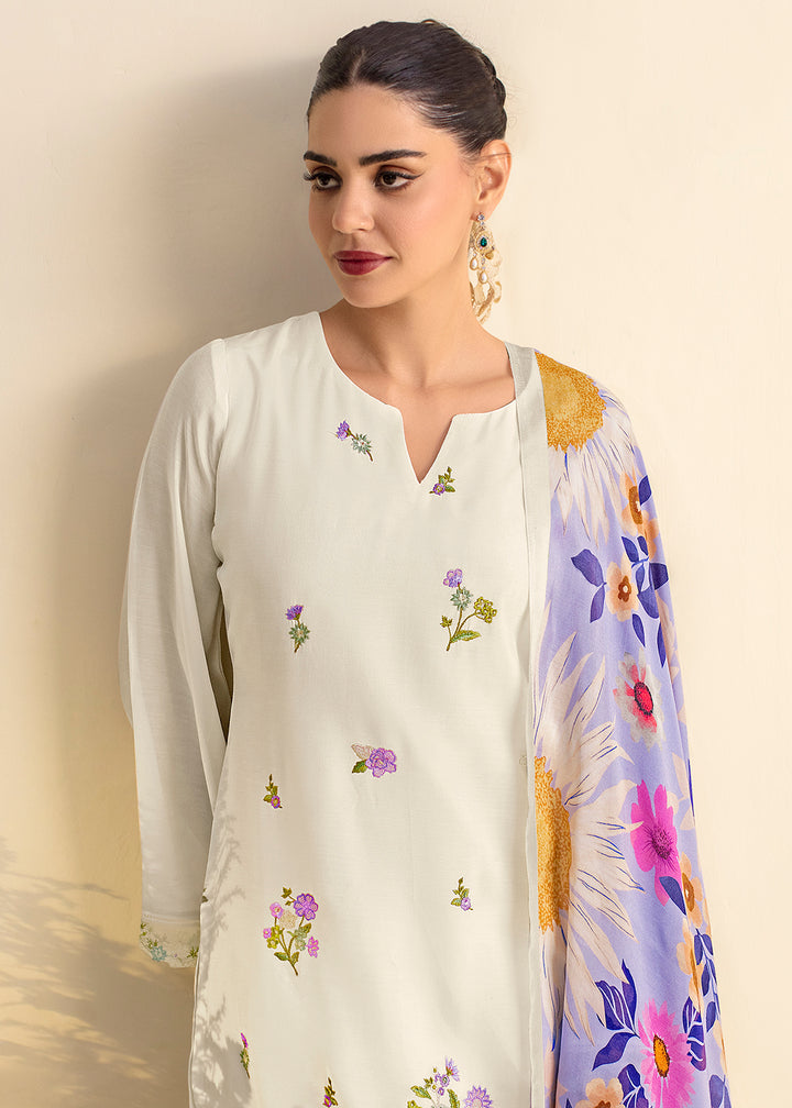 Buy Now Off White Lawn Material Embroidered Festive Salwar Suit Online in USA, UK, Canada, Germany, Italy, France, Austria, UAE & Worldwide at Empress Clothing.