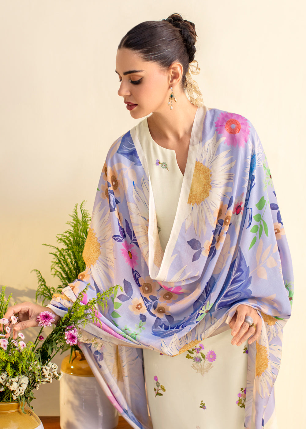 Buy Now Off White Lawn Material Embroidered Festive Salwar Suit Online in USA, UK, Canada, Germany, Italy, France, Austria, UAE & Worldwide at Empress Clothing.