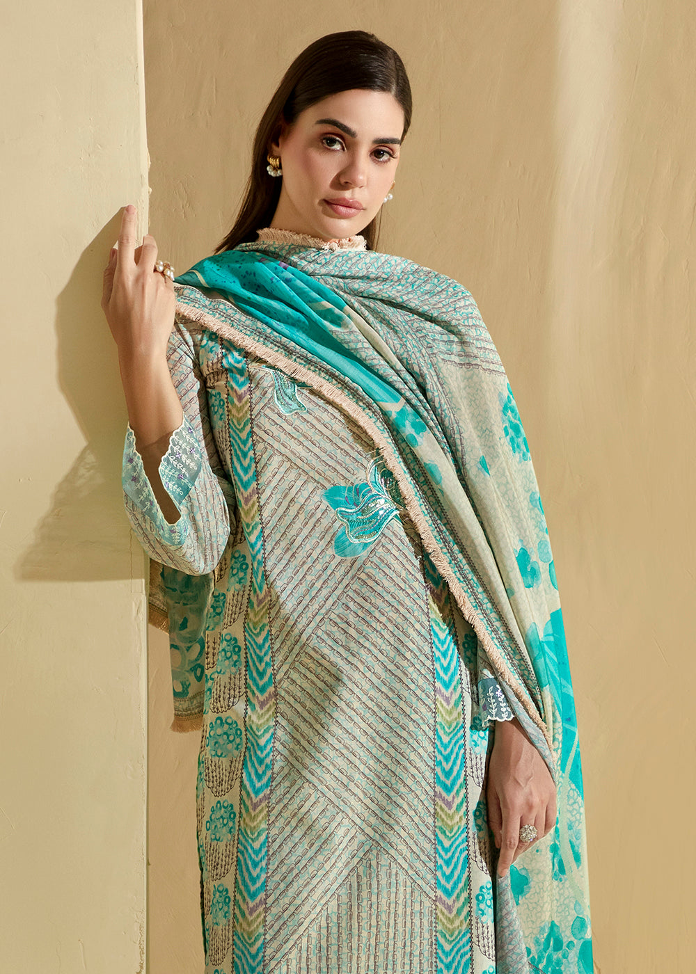 Buy Now Blue Cotton Lawn Digital Printed Festive Salwar Suit Online in USA, UK, Canada, Germany, Italy, France, Austria, UAE & Worldwide at Empress Clothing.