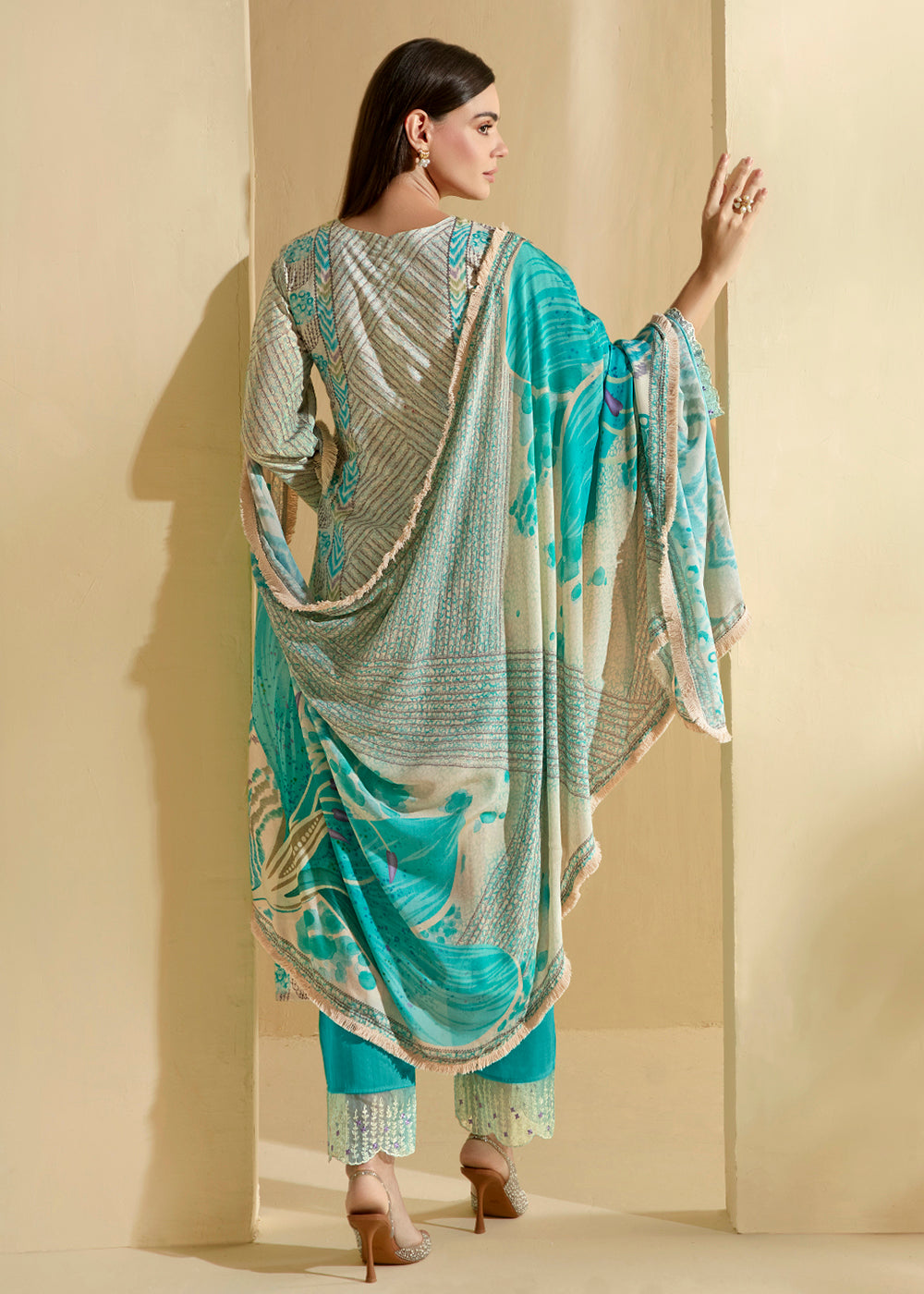 Buy Now Blue Cotton Lawn Digital Printed Festive Salwar Suit Online in USA, UK, Canada, Germany, Italy, France, Austria, UAE & Worldwide at Empress Clothing.