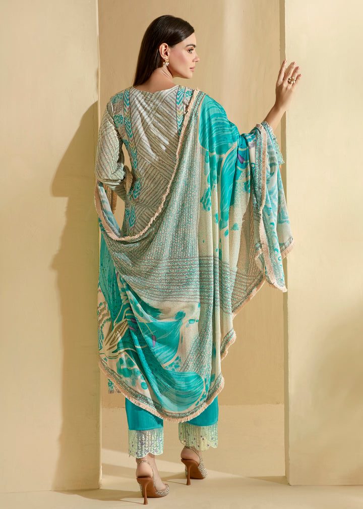 Buy Now Blue Cotton Lawn Digital Printed Festive Salwar Suit Online in USA, UK, Canada, Germany, Italy, France, Austria, UAE & Worldwide at Empress Clothing.