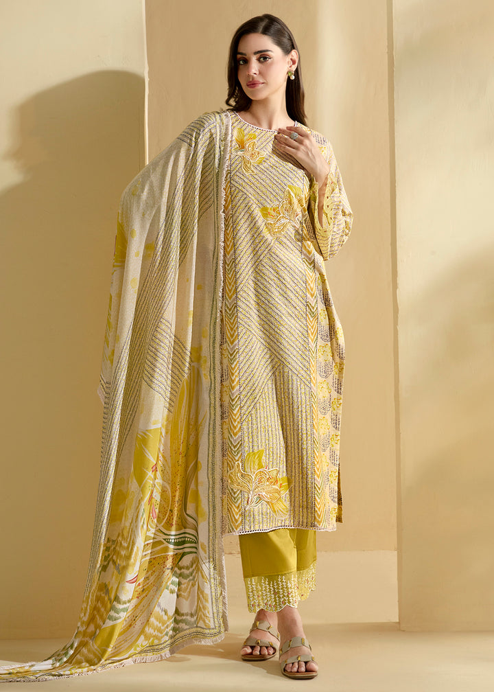 Buy Now Yellow Cotton Lawn Digital Printed Festive Salwar Suit Online in USA, UK, Canada, Germany, Italy, France, Austria, UAE & Worldwide at Empress Clothing.