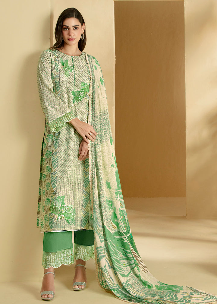 Buy Now Green Cotton Lawn Digital Printed Festive Salwar Suit Online in USA, UK, Canada, Germany, Italy, France, Austria, UAE & Worldwide at Empress Clothing.