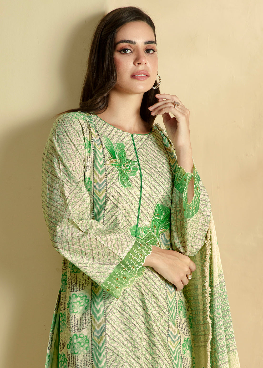 Buy Now Green Cotton Lawn Digital Printed Festive Salwar Suit Online in USA, UK, Canada, Germany, Italy, France, Austria, UAE & Worldwide at Empress Clothing.