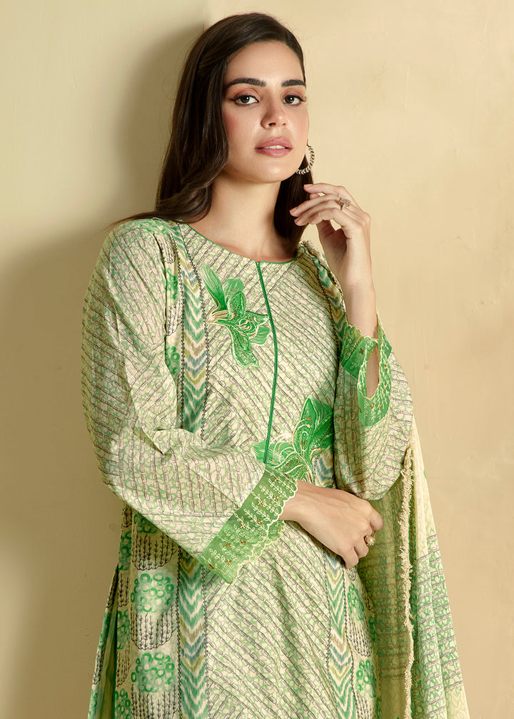 Buy Now Green Cotton Lawn Digital Printed Festive Salwar Suit Online in USA, UK, Canada, Germany, Italy, France, Austria, UAE & Worldwide at Empress Clothing.