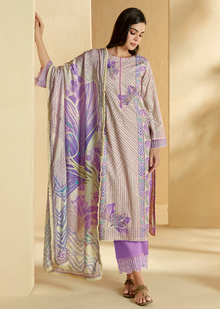 Buy Now Purple Cotton Lawn Digital Printed Festive Salwar Suit Online in USA, UK, Canada, Germany, Italy, France, Austria, UAE & Worldwide at Empress Clothing.
