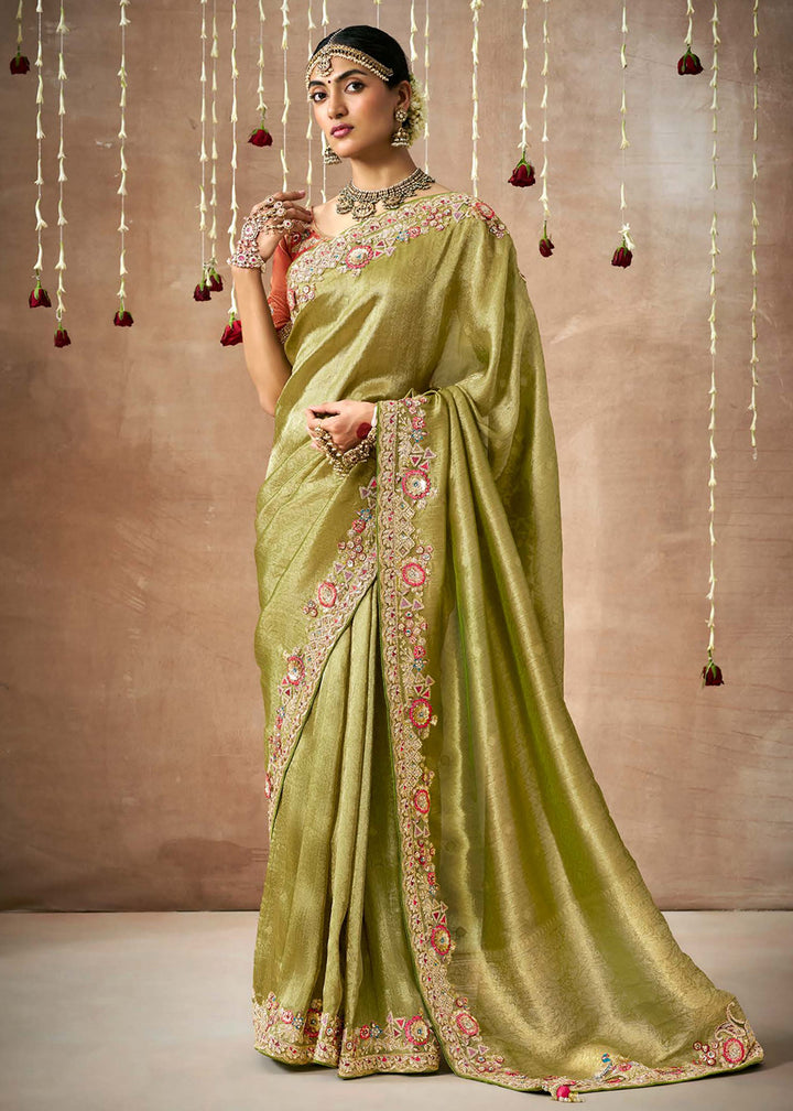 Buy Now Pista Green Embroidered Silk Wedding Wear Saree Online in USA, UK, France, Germany, Canada & Worldwide at Empress Clothing.