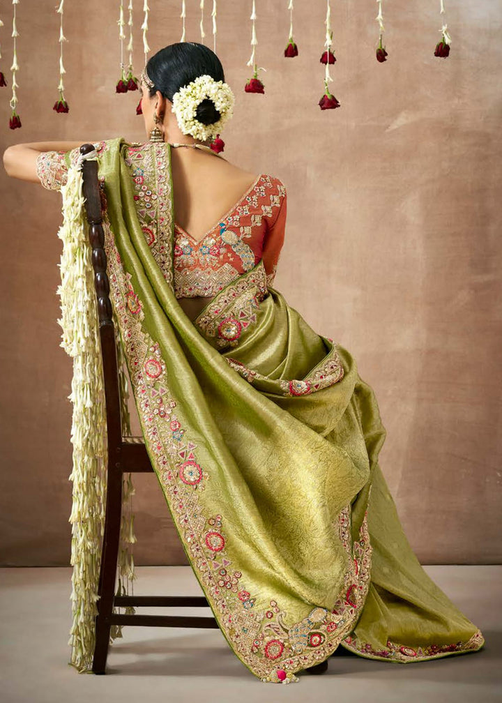 Buy Now Pista Green Embroidered Silk Wedding Wear Saree Online in USA, UK, France, Germany, Canada & Worldwide at Empress Clothing.