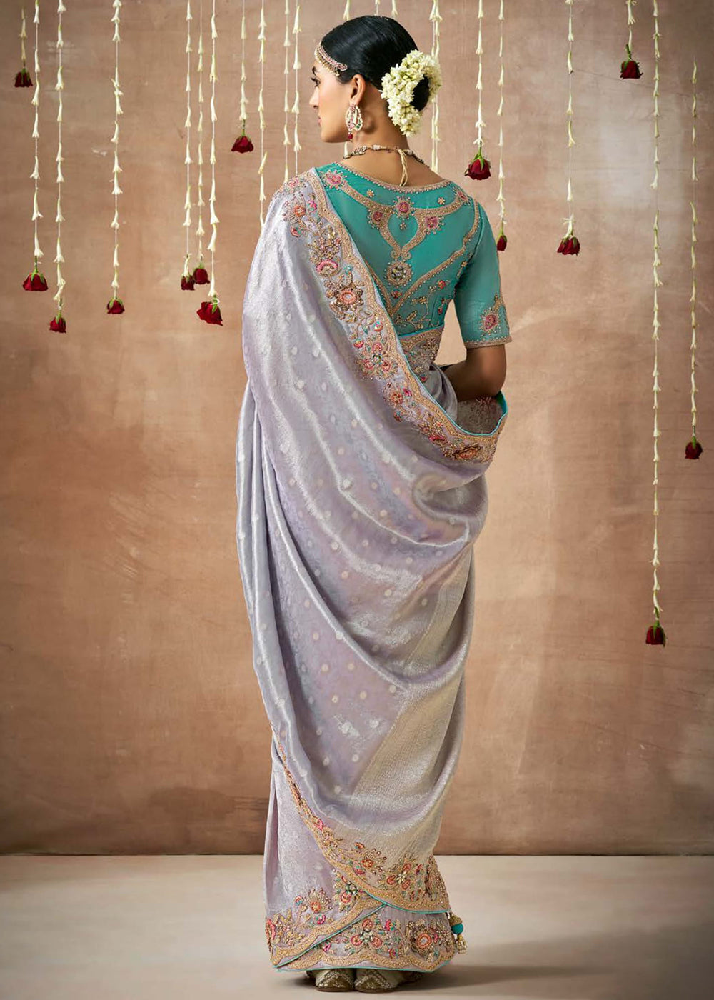 Buy Now Lilac Grey Embroidered Silk Wedding Wear Saree Online in USA, UK, France, Germany, Canada & Worldwide at Empress Clothing. 