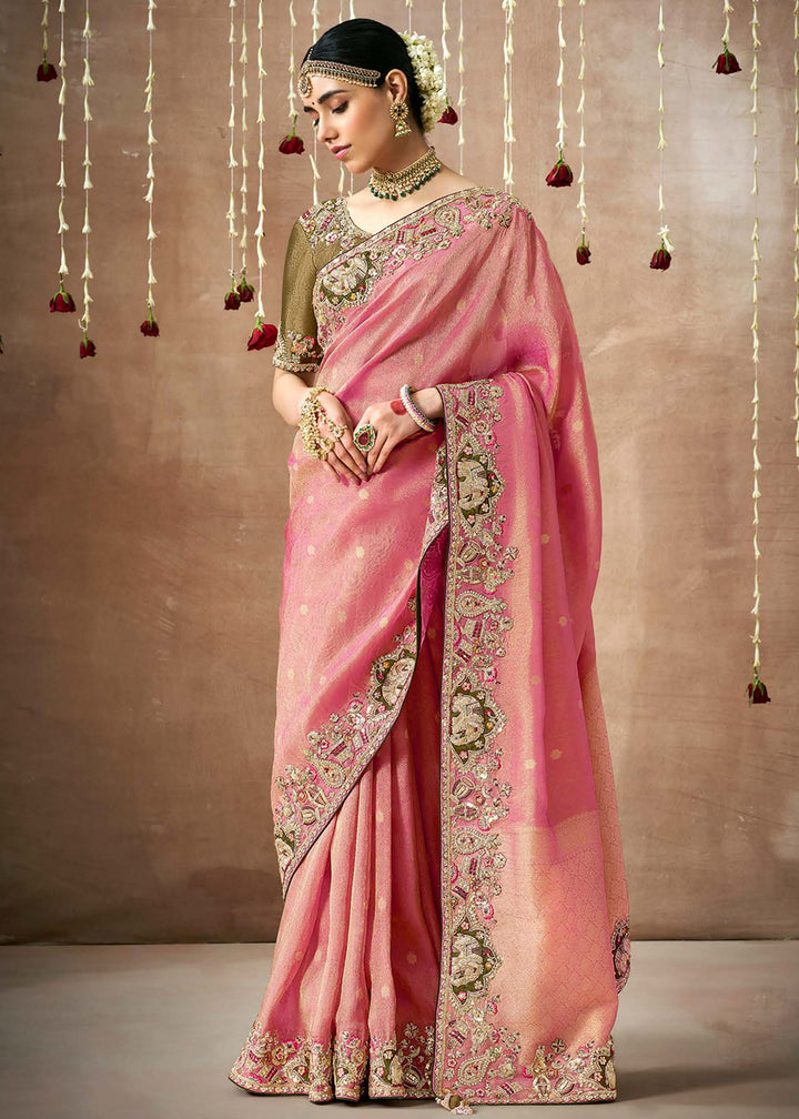 Buy Now Dusty Pink Embroidered Silk Wedding Wear Saree Online in USA, UK, France, Germany, Canada & Worldwide at Empress Clothing. 