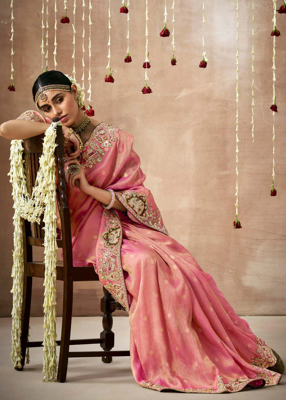 Buy Now Dusty Pink Embroidered Silk Wedding Wear Saree Online in USA, UK, France, Germany, Canada & Worldwide at Empress Clothing. 