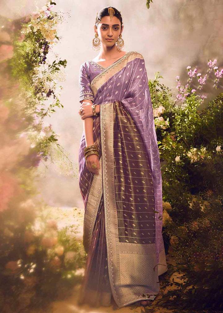 Buy Now Banarasi Silk Zari Tissue Purple Festive Wear Saree Online in Canada, UK, France, Germany, UAE, USA & Worldwide at Empress Clothing. 