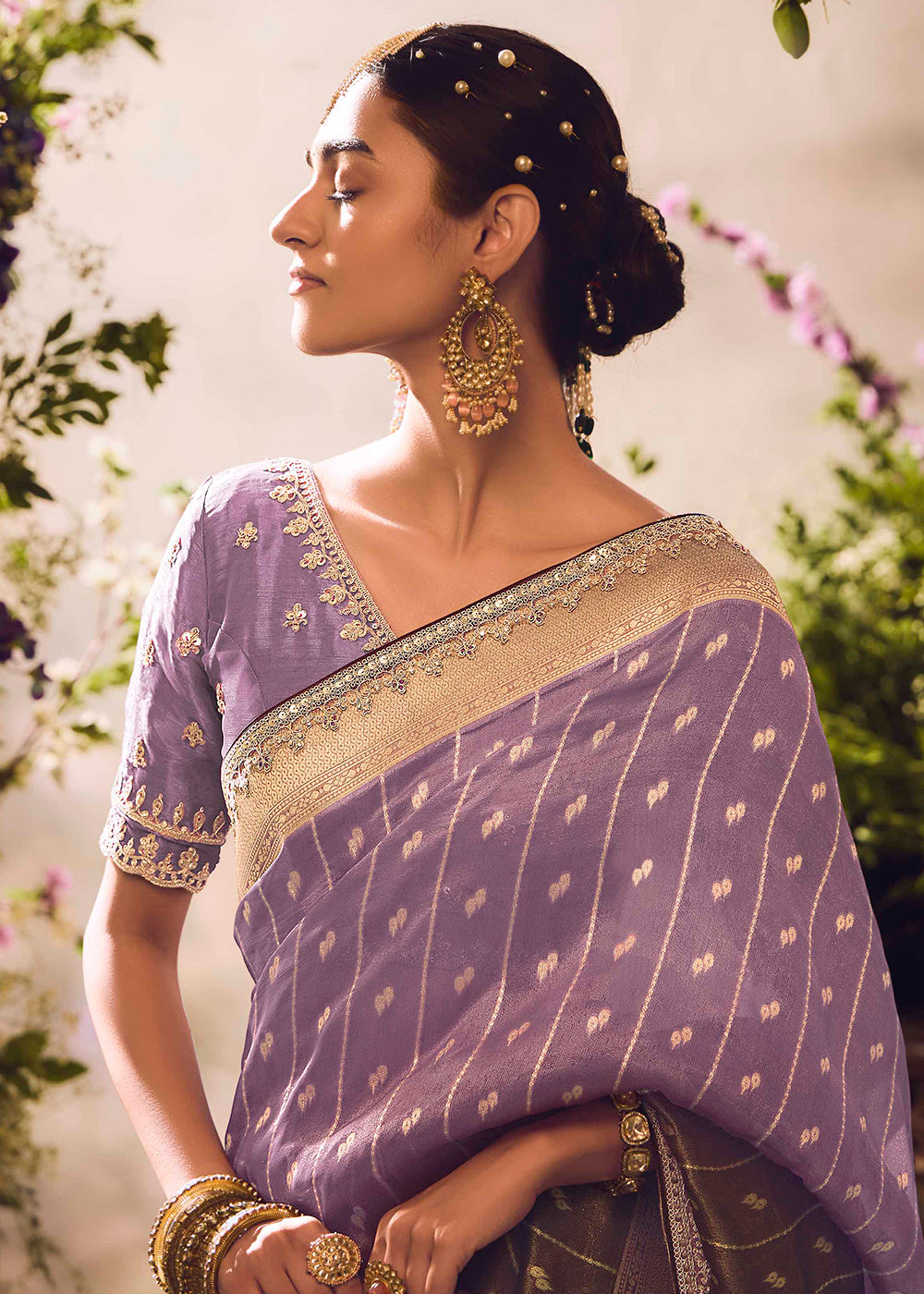 Buy Now Banarasi Silk Zari Tissue Purple Festive Wear Saree Online in Canada, UK, France, Germany, UAE, USA & Worldwide at Empress Clothing. 