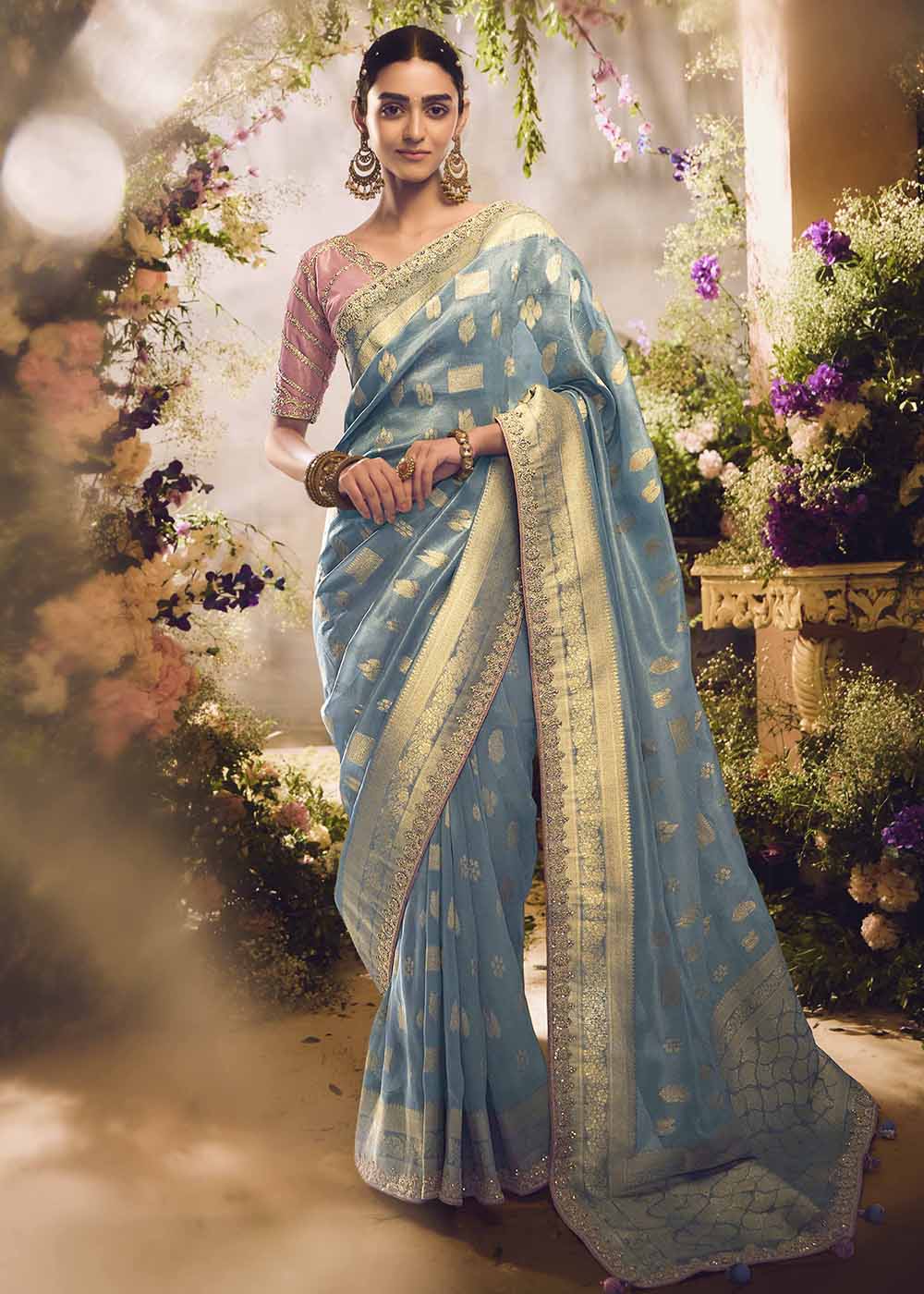 Buy Now Banarasi Silk Zari Tissue Blue Festive Wear Saree Online in Canada, UK, France, Germany, UAE, USA & Worldwide at Empress Clothing. 