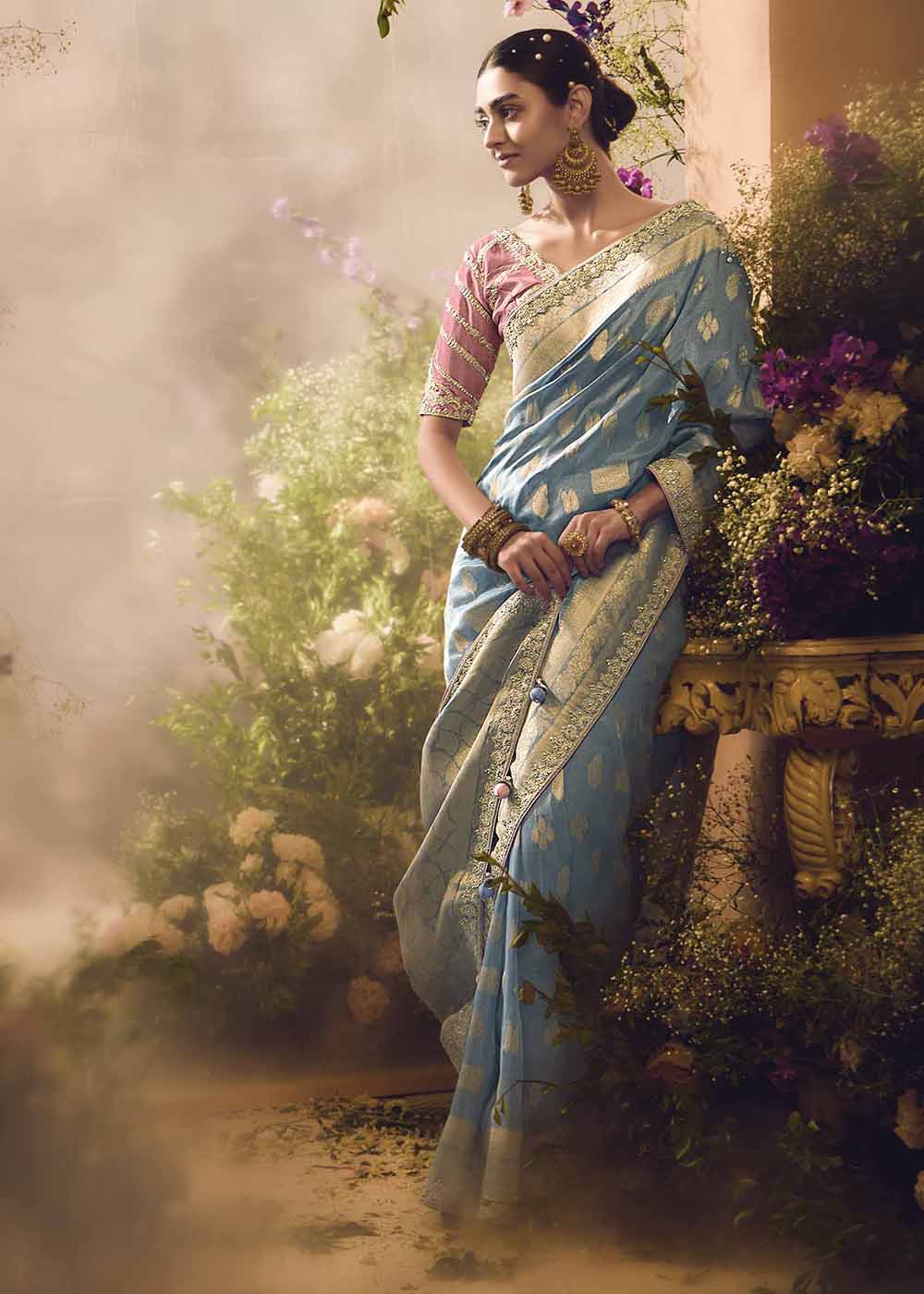 Buy Now Banarasi Silk Zari Tissue Blue Festive Wear Saree Online in Canada, UK, France, Germany, UAE, USA & Worldwide at Empress Clothing. 