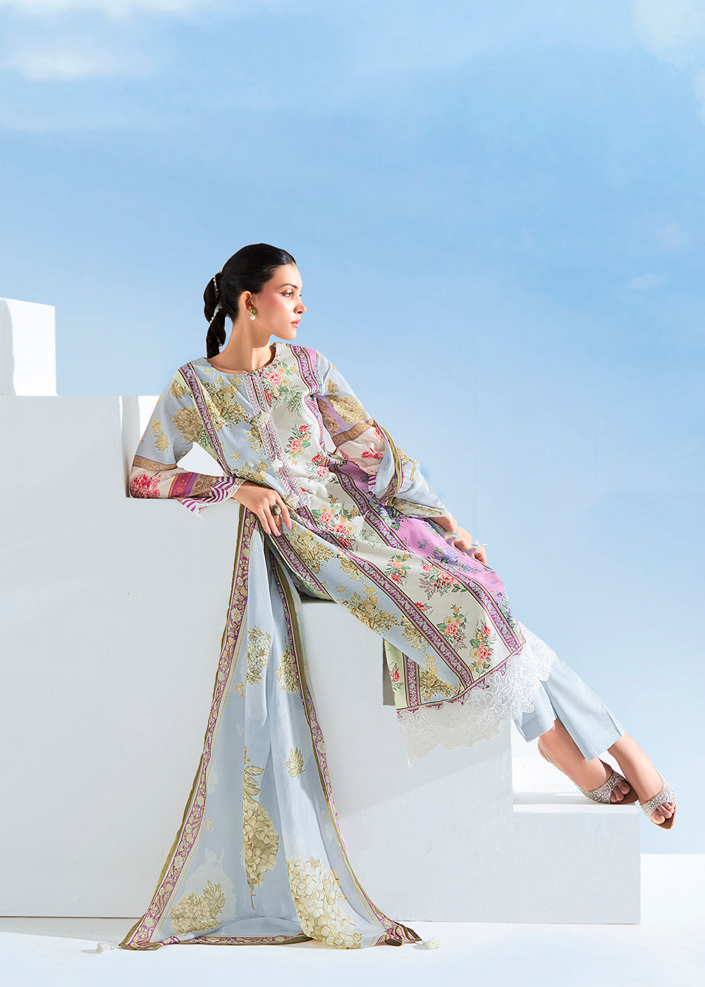 Buy Now Grey Multicolor Digital Printed Festive Pant Style Suit Online in USA, UK, Canada, Germany, Italy, France, Austria & Worldwide at Empress Clothing.