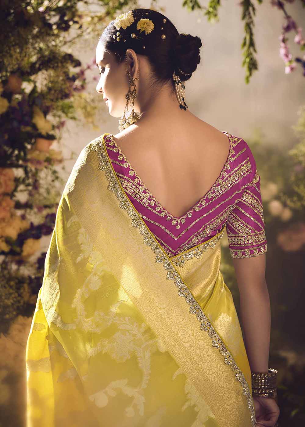 Buy Now Banarasi Silk Zari Tissue Yellow Festive Wear Saree Online in Canada, UK, France, Germany, UAE, USA & Worldwide at Empress Clothing. 